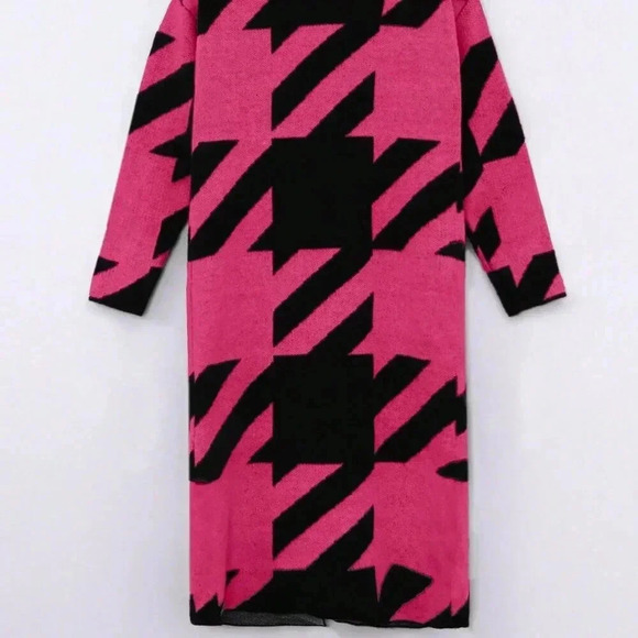 Hot Pink Casual Women's Colorblock Long Sleeve Knitted Cardigan - Picture 4 of 5